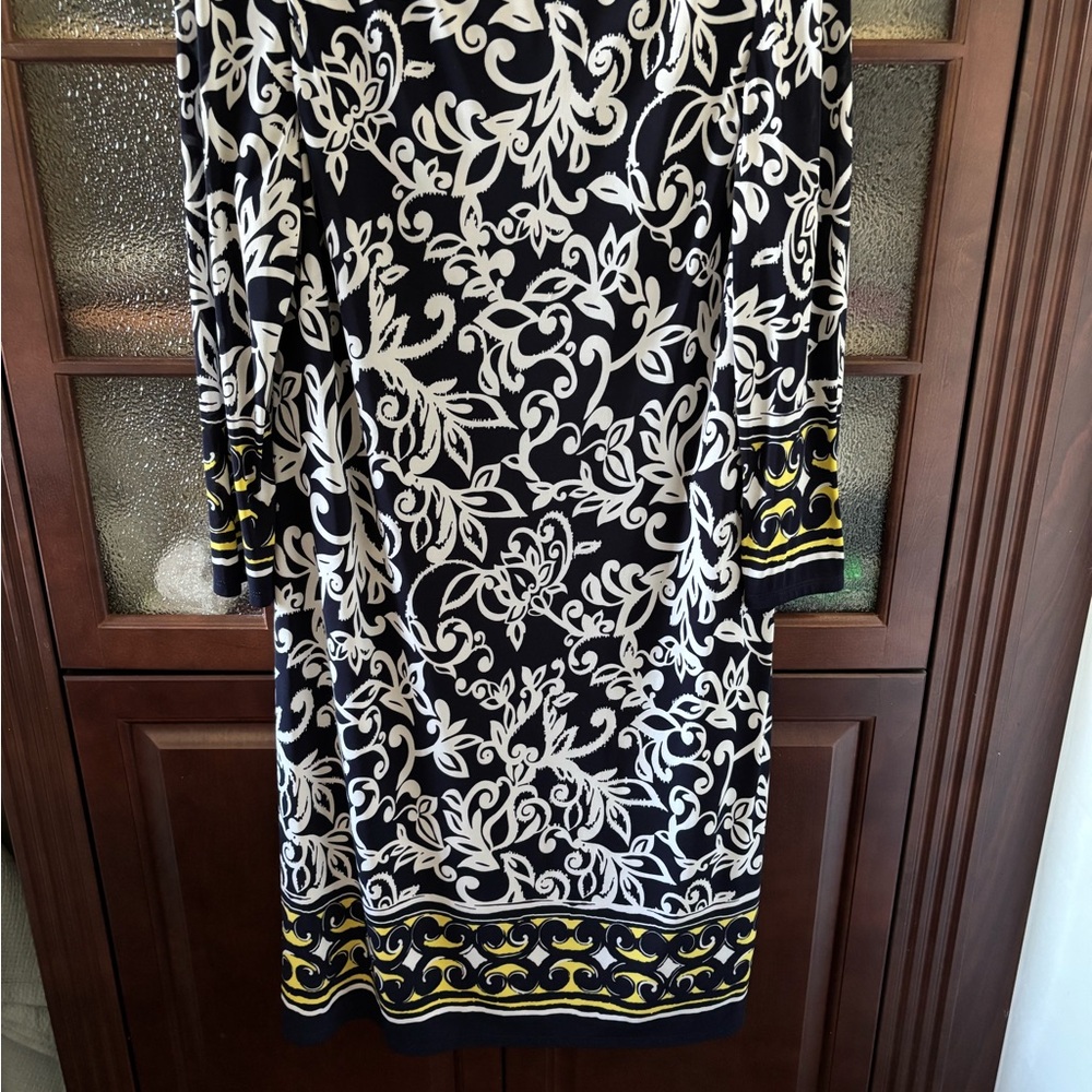 Chaps Black and White Sheath Dress 3/4 Sleeve Crew Neck